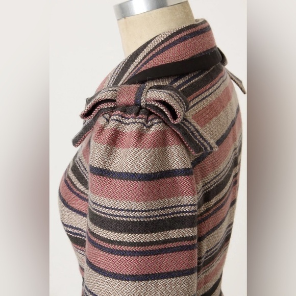 Anthropologie Elevenses Pattern Makers Coat Stripe Colorblock Bow Shoulder 6 - Picture 3 of 16